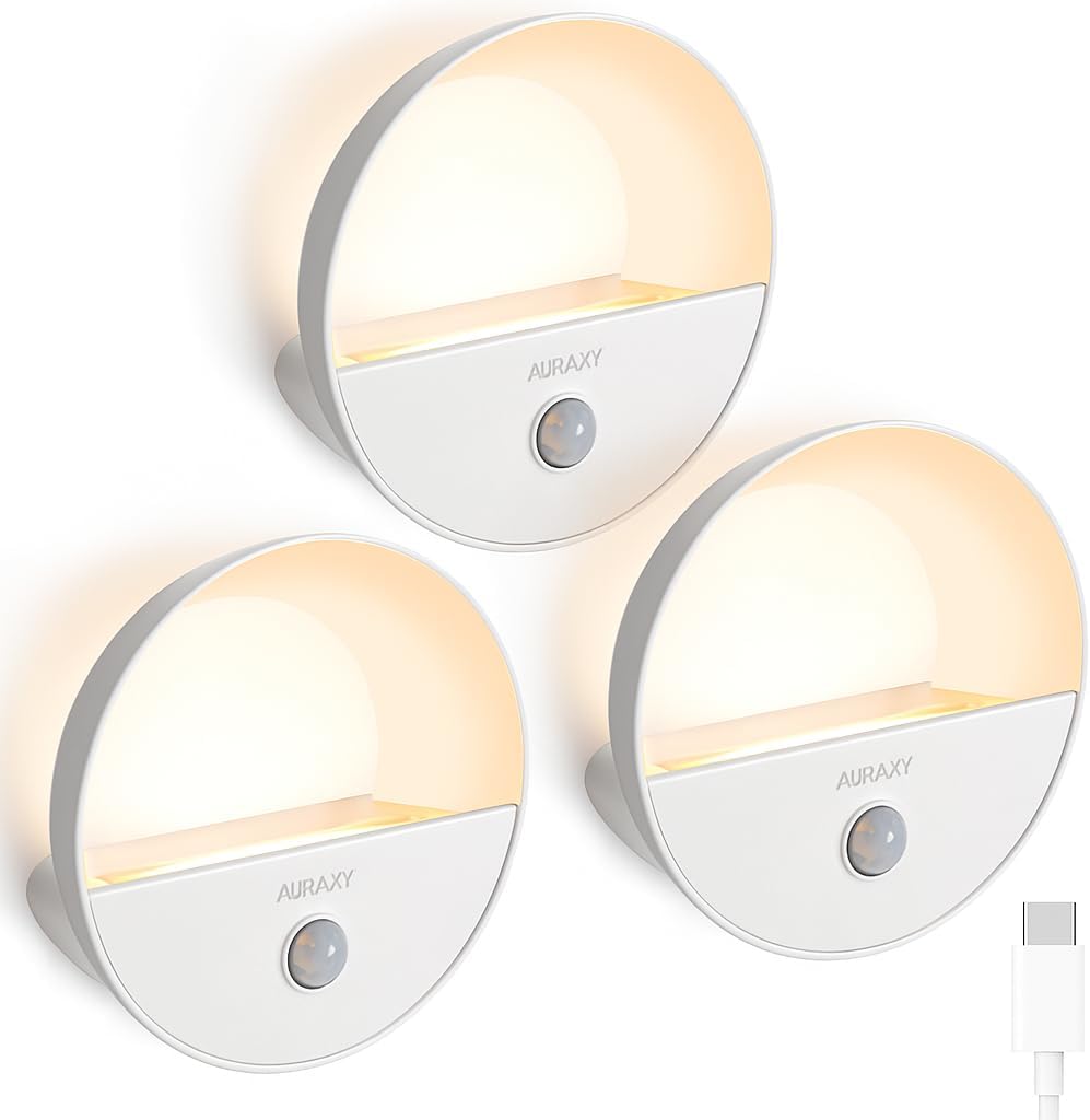 AURAXY Rechargeable Battery Night Light, Motion Sensor Night Light, LED Warm White Magnetic Stick-on Motion Sensored Hallway Light, with…