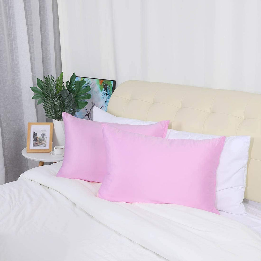 uxcell King Satin Pillowcase with Zipper, Super Soft and Luxury, Silky Pillow Cases Covers Set of 2, 21"x37", Pink