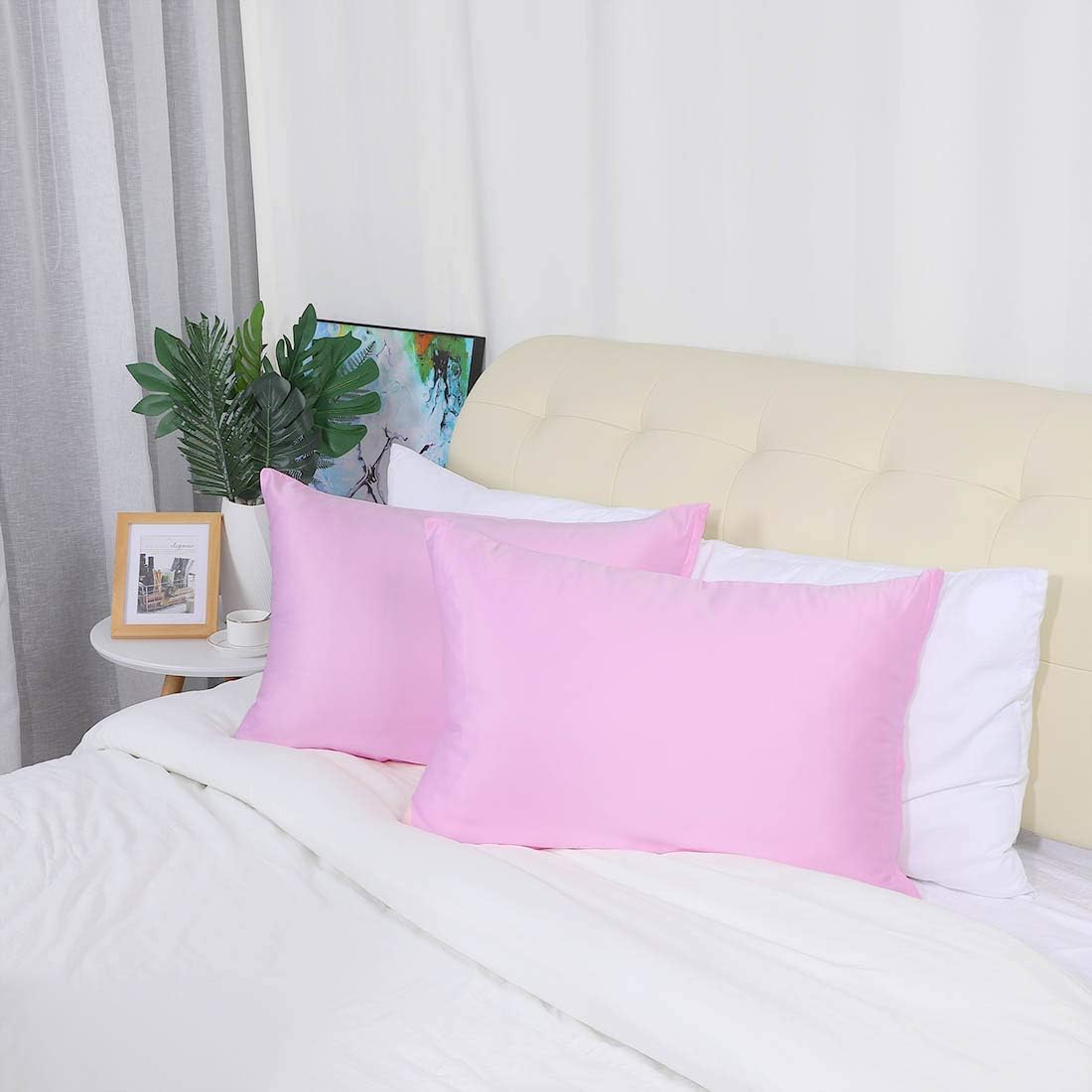 uxcell King Satin Pillowcase with Zipper, Super Soft and Luxury, Silky Pillow Cases Covers Set of 2, 21"x37", Pink