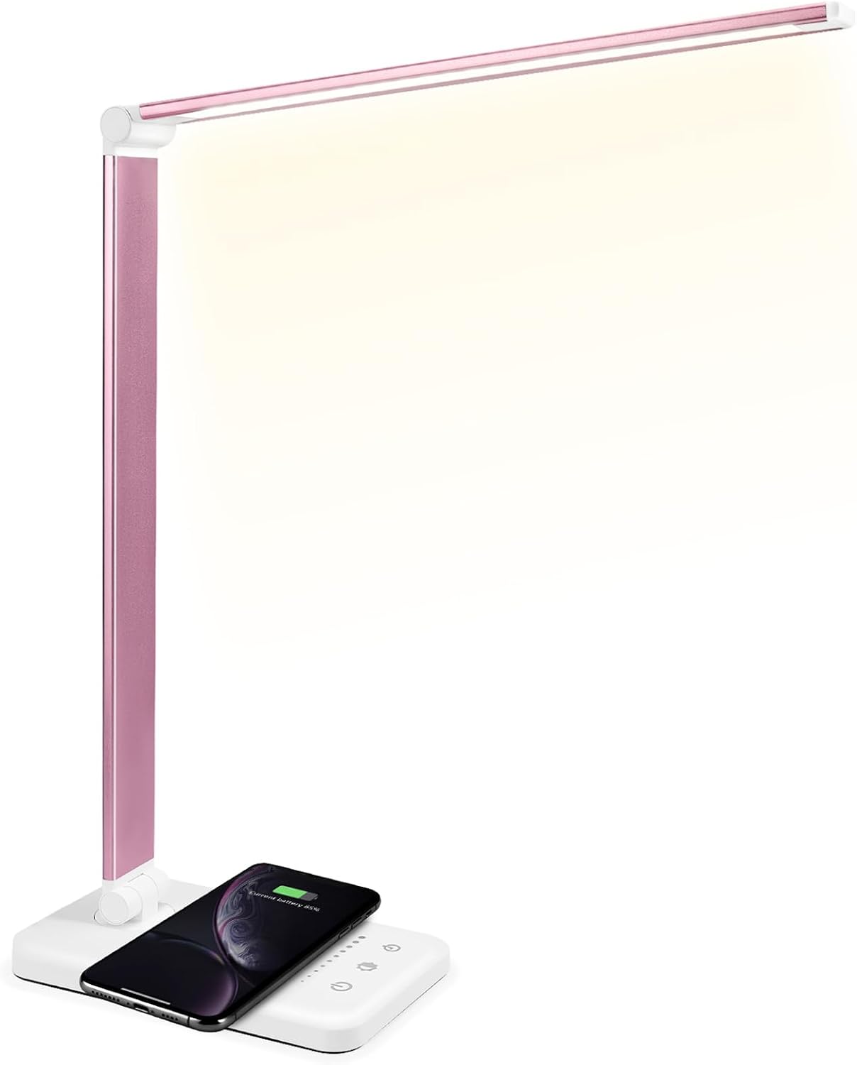 Jostic LED Desk Lamp with Wireless Charger, USB Charging Port, Desk Lighting with 10 Brightness, 5 Color Modes, Dimmable Eye Caring Reading…