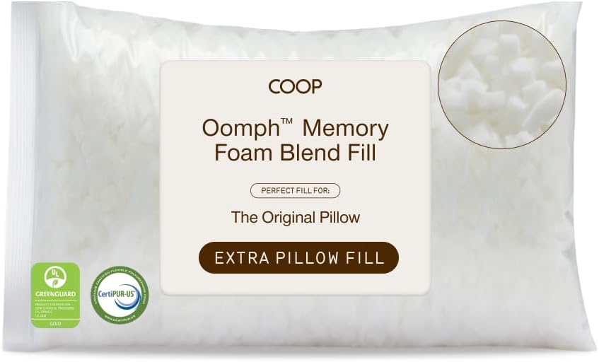 CoopSleepGoods Coop Home Goods Extra Oomph Fill, Cross-Cut Memory Foam, Medium Density Pillow Fill, Extra Fill Bag, Refill to Customize You…