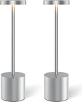 Silver Cordless Table Lamp Rechargeable - 2 Pack 5000mAH Battery Operated Lamp for Counter, 3 Color Stepless Dimming Waterproof LED…
