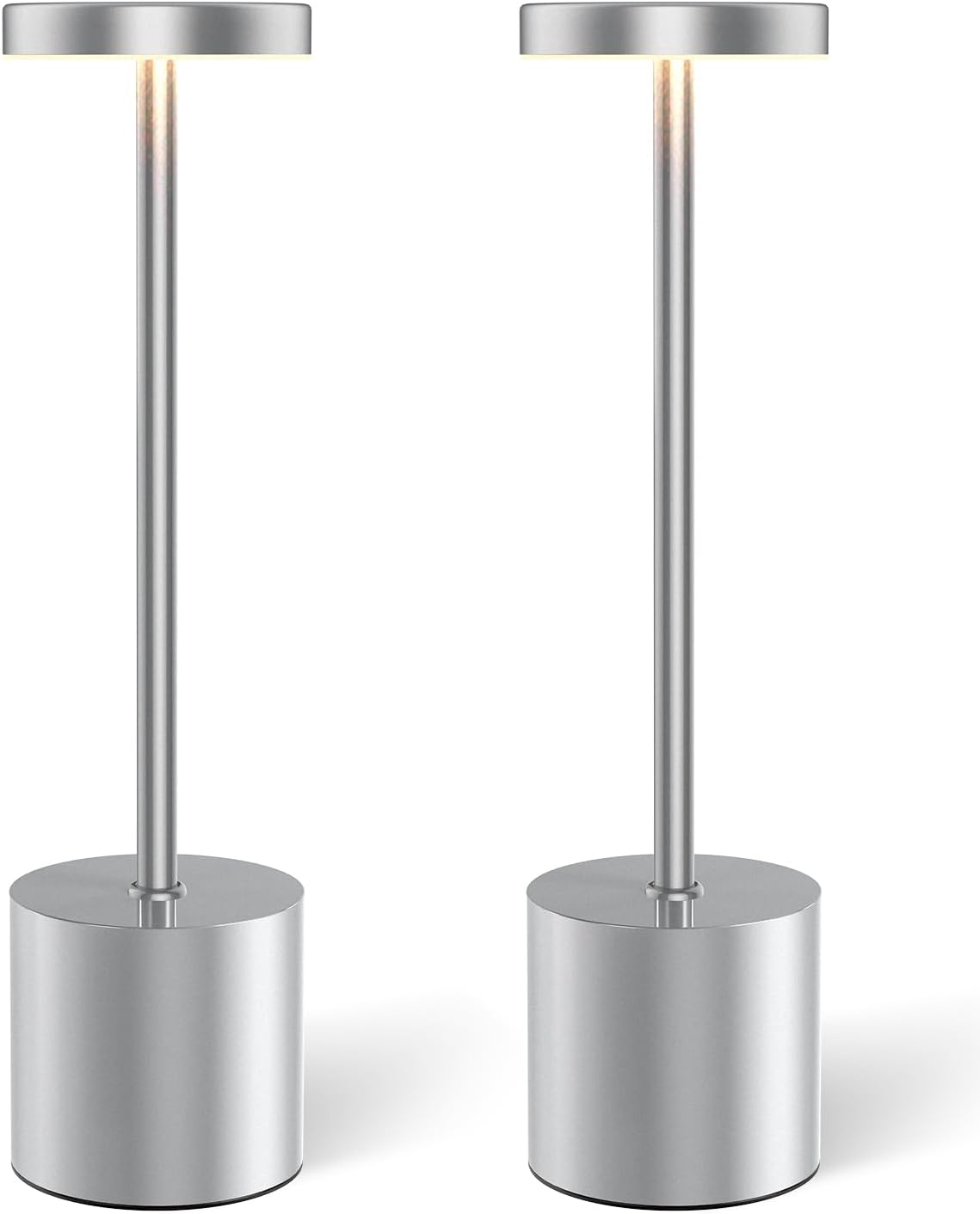Silver Cordless Table Lamp Rechargeable - 2 Pack 5000mAH Battery Operated Lamp for Counter, 3 Color Stepless Dimming Waterproof LED…
