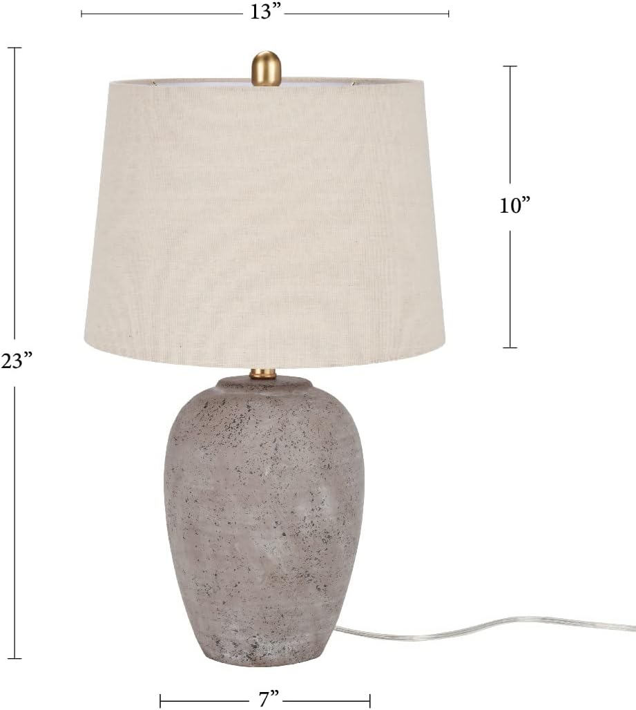 Nourison Home 23" Greyish Brown Earth Tone Rustic Farmhouse Ceramic Table Lamp for Bedroom, Living Room, Dining, Office, with Beige Linen…