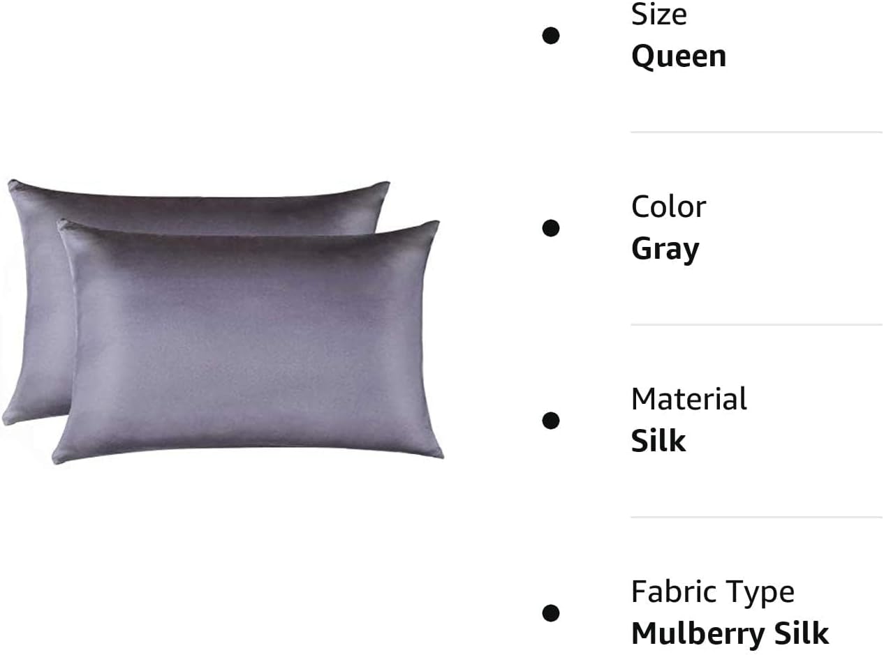 Jocoku 100% Mulberry Silk Pillowcases Set of 2 for Hair and Skin and Super Soft and Breathable Queen Size Nature Silk Pillowcases (Queen…