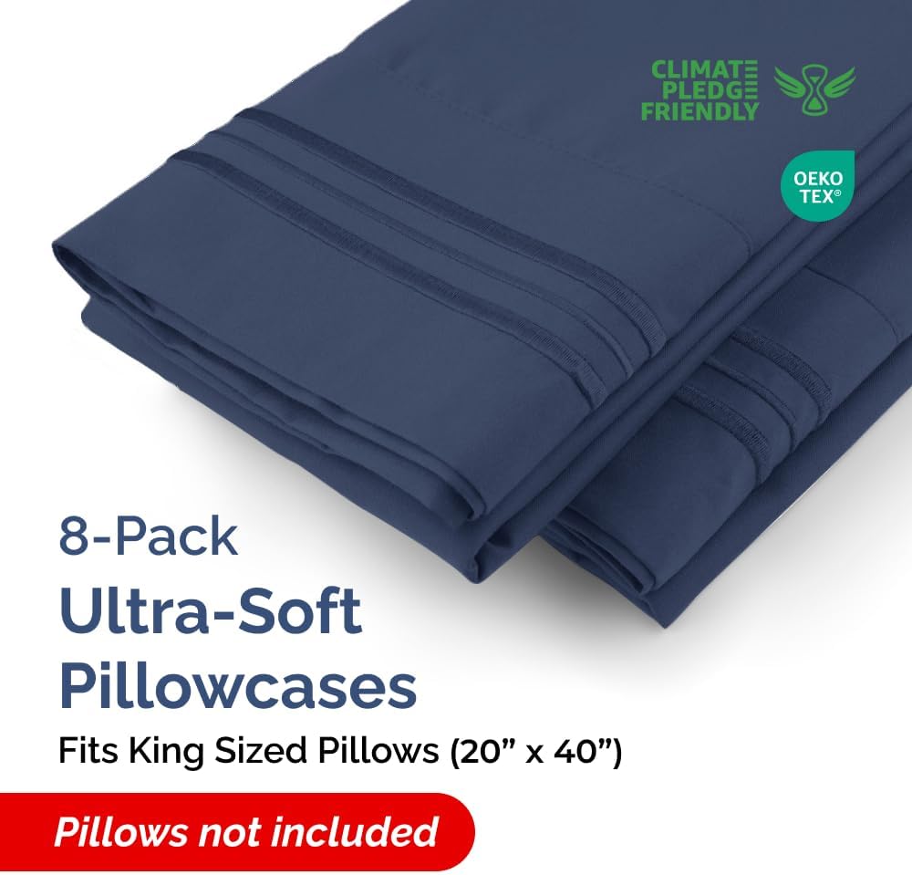 King Pillow Cases Set of 8 - Ultra Soft Hotel Quality Pillowcase Covers - Comfy. Cozy & Wrinkle Free - Shrink, Stain and Fade Resistant…