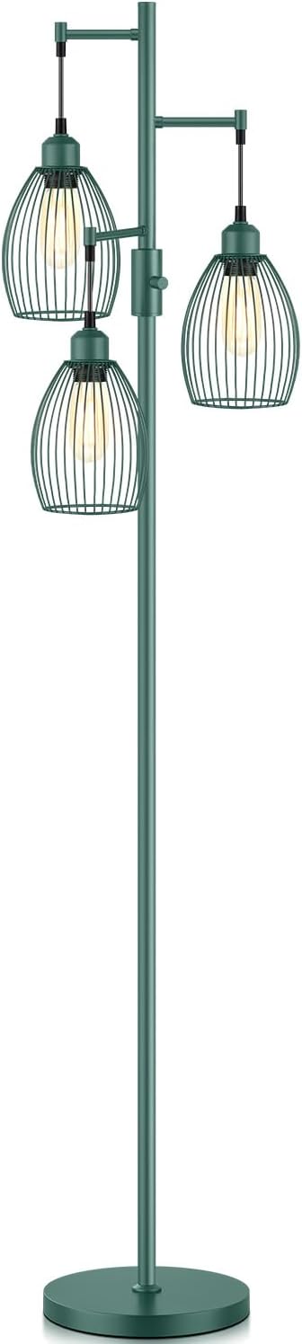 Dimmable Floor Lamp, Industrial Floor Lamps for Living Room, Green Tree Lamp Standing Lamp Tall Lamps with 3 Elegant Teardrop Cage Head &…