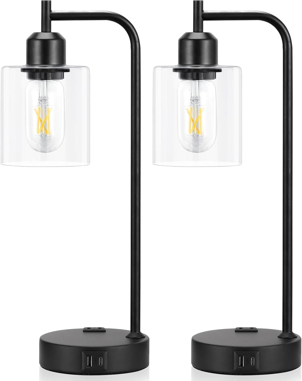 Industrial Touch Table Lamps for Bedrooms Set of 2 - 3-Way Dimmable Nightstand Lamps with USB C+A Ports and Outlet, Black Bedside Lamps…