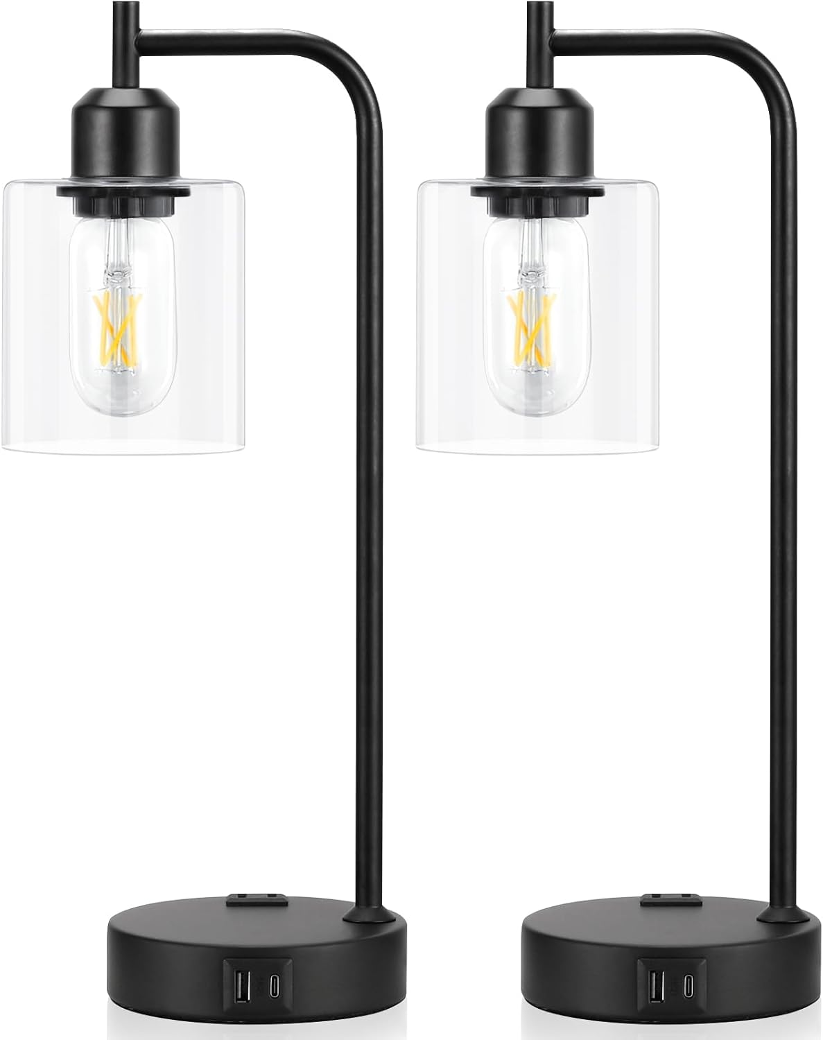 Industrial Touch Table Lamps for Bedrooms Set of 2 - 3-Way Dimmable Nightstand Lamps with USB C+A Ports and Outlet, Black Bedside Lamps…