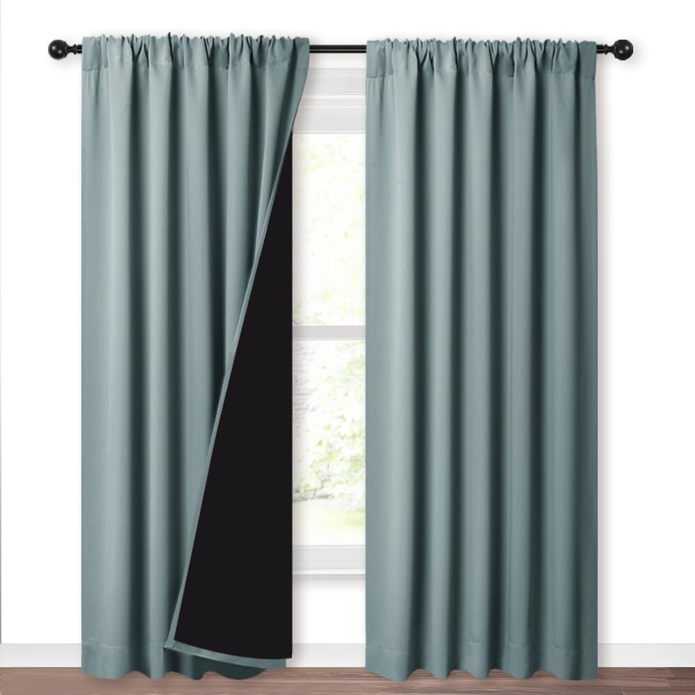 Nicetown 100% Blackout Curtains for Living Room, Privacy Protection & Noise Reducing Drapes, Black Lined Window Treatment Panels for Patio…