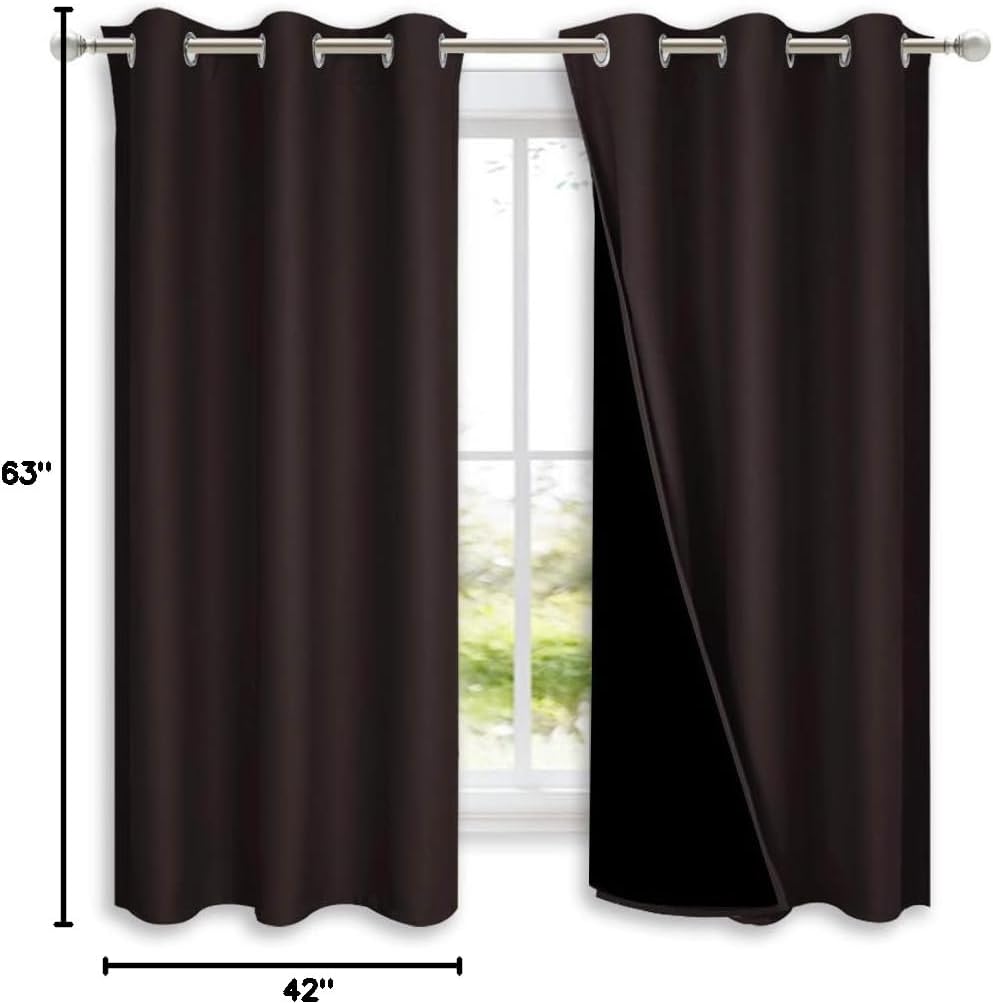 Nicetown Complete 100% Blackout Curtains, Thermal Insulated & Energy Efficiency Window Draperies with Black Liner, Noise Reducing Short Cur…