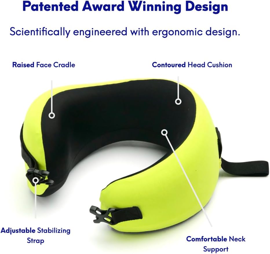 Cushionlab C CUSHION LAB Travel Pillow, Award-Winning Patented Ergonomic Design for Chin & Neck Support Memory Foam Neck Pillow, Compact Ai…