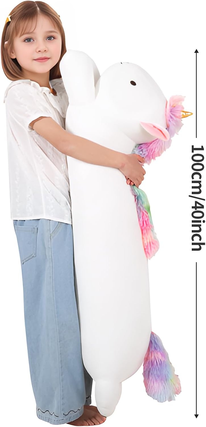 MMguai 40inch Jumbo Unicorn Stuffed Animal, Giant Rainbow Unicorn Stuffy Long Body Pillow Plush Toy, Large Soft Unicorns Plushies Gift…