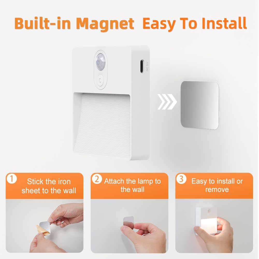 ASAWASA LED Motion Sensor Night Light, 7 Colors Rechargeable Magnetic Decor Wall Lights, Dimmable, Suitable for Bathroom hallways…