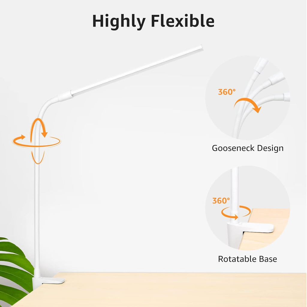 Lepro Small Desk Lamp with Clamp, LED Reading Lamps with 450LM, 3 Color Modes 10 Brightness, Dimmable USB Clip on Desk Light with…