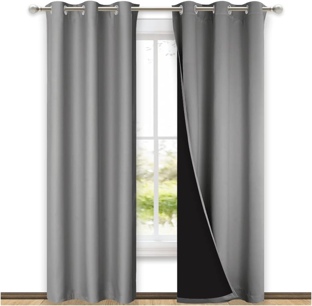 Nicetown Blackout Curtains 80 inches Long, Full Light Blocking Drapes with Black Liner for Nursery, Thermal Insulated Draperies for Hall, V…