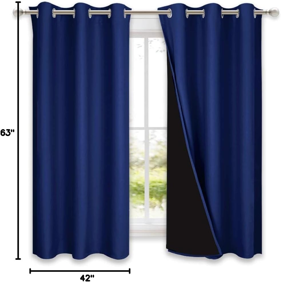 Nicetown 100% Blackout Curtain Panels, Thermal Insulated Black Liner Curtains for Nursery Room, Noise Reducing and Cold Blocking Drapes for…