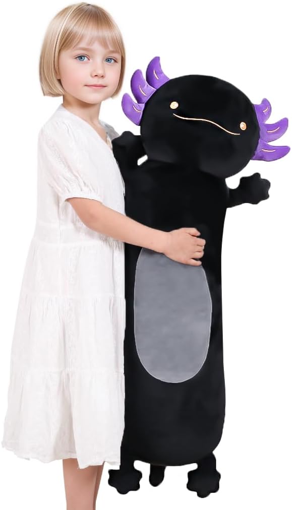 Dalmao 36" Giant Black Axolotl Stuffed Animal, Cute Soft Long Axolotl Plush Body Squishy Pillow Big Plushies Toy, Gift for Kids, Boys…