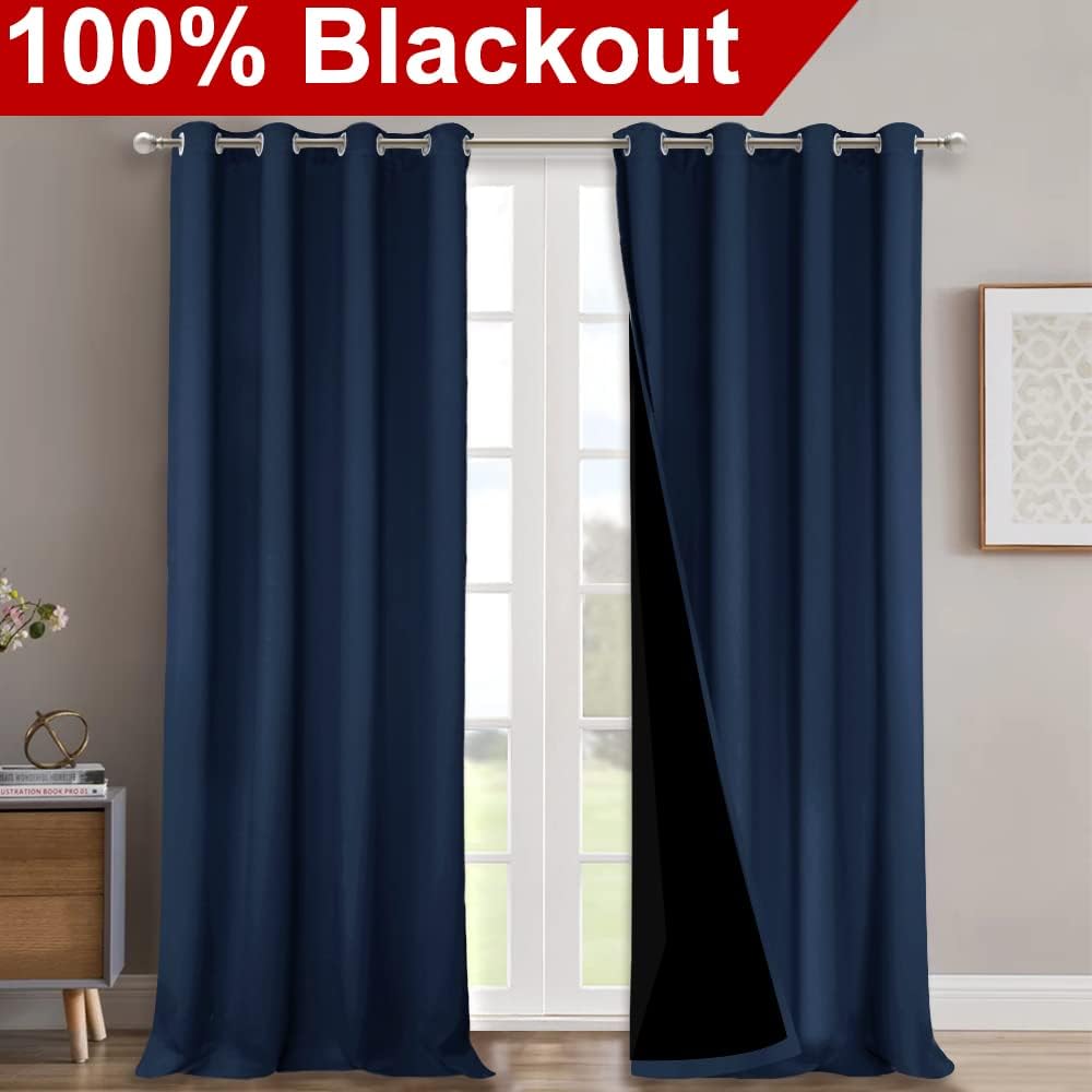 Nicetown Full Shading Curtains 90 inches Long 2 Panels Set for Windows, Super Heavy-Duty Black Lined Blackout Curtains for Bedroom, Privacy…