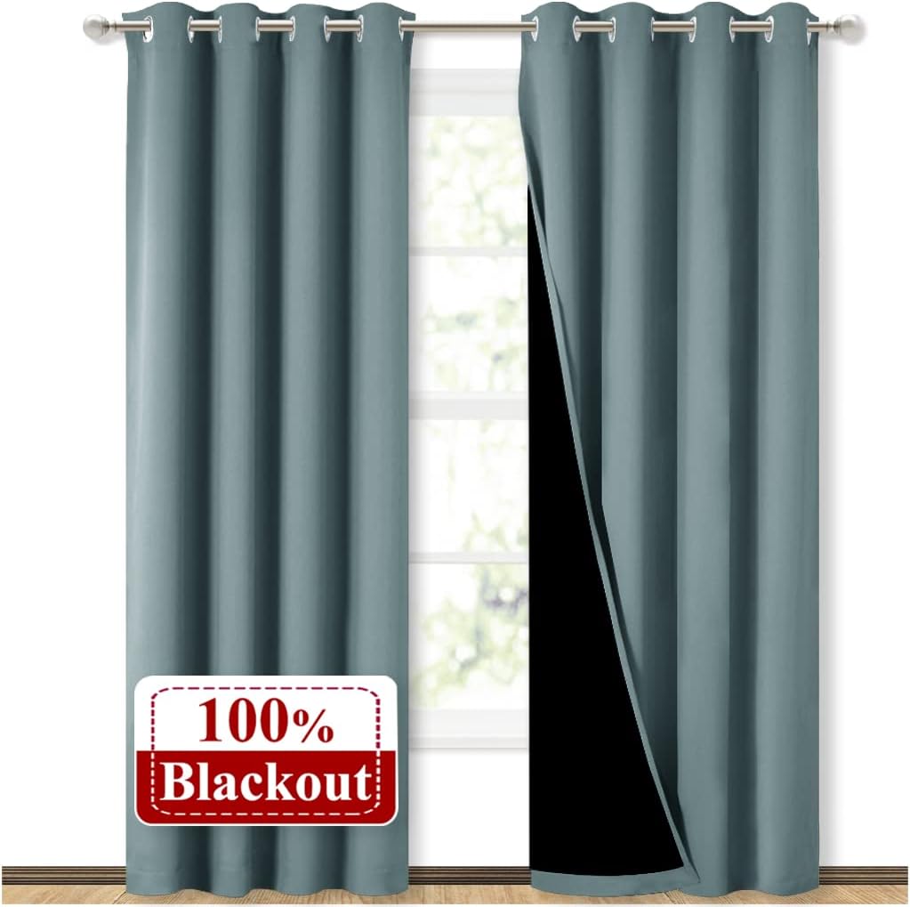 Nicetown 100% Blackout Curtains 84 inches Long, Pair of Energy Smart & Noise Blocking Out Drapes for Baby Room Window, Thermal Insulated Gu…