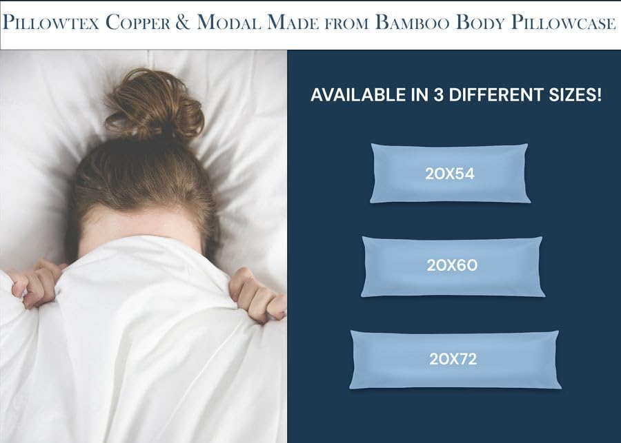 Copper Ion Infused Rayon Derived from Bamboo Cooling Body Pillow Cover, Soft and Breathable Long Pillow Case, Grey (20x72)