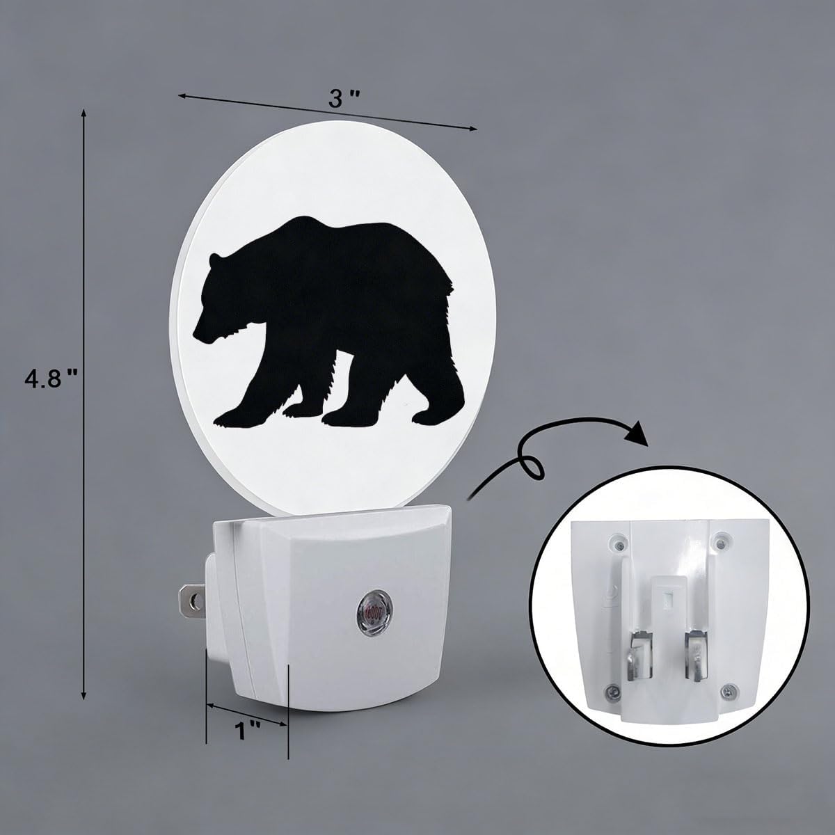 Black Bear Night Light Plug Into Wall Auto Led Sleep Round Lamp for Living Room Hallway Stairs