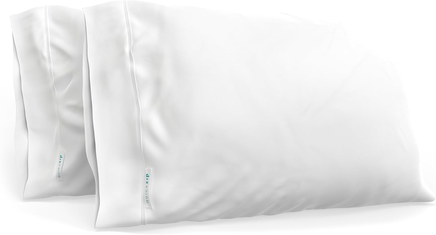QuickZip Sateen Pillow Case King Size (20" X 39") Pillowcases, Set of 2, 100% Cotton Pillow Covers with Envelope Closure, White