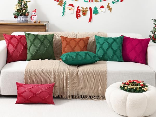 decorUhome Summer Throw Pillow Covers 20x20 Inch Set of 2, Soft Plush Faux Fur Wool Green Accent Couch Pillow Covers for Modern Farmhouse B…