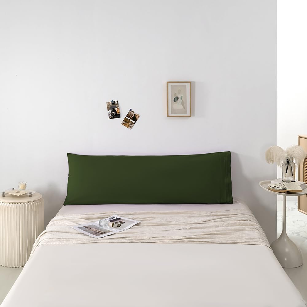 NookZuzu Body Pillowcase,1 Pack Queen Body Pillow Case,20"x54" Microfiber Long Pillowcase for Bed, Dark Olive Green Body Pillow Case Cover, U…