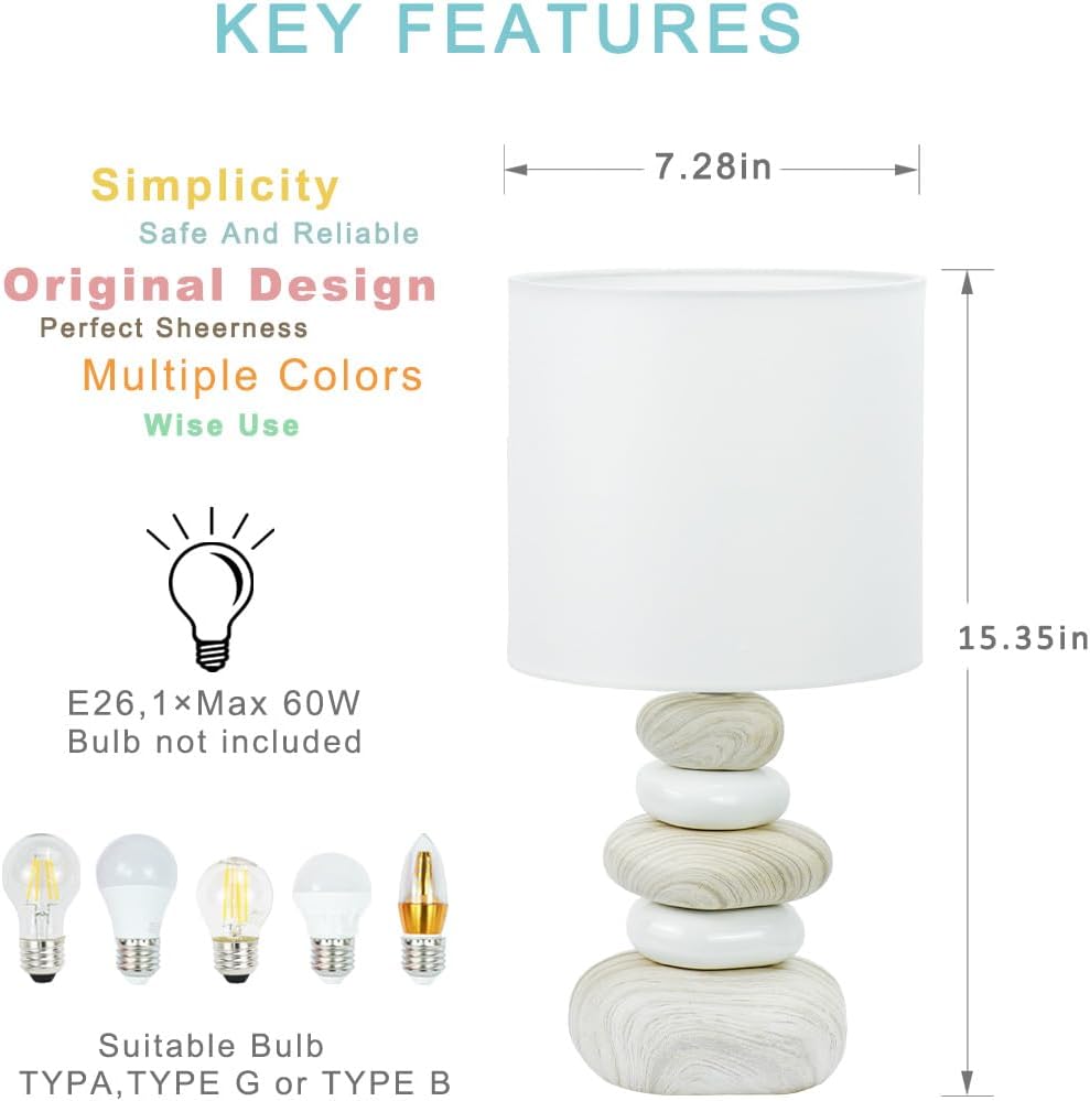 Stoney Ceramic Table Lamp for Living Room as Modern Kids Night Bedside Table Lamp for Bedroom, Φ7.09×H13.58IN, Bulb Excluded, Light Wood