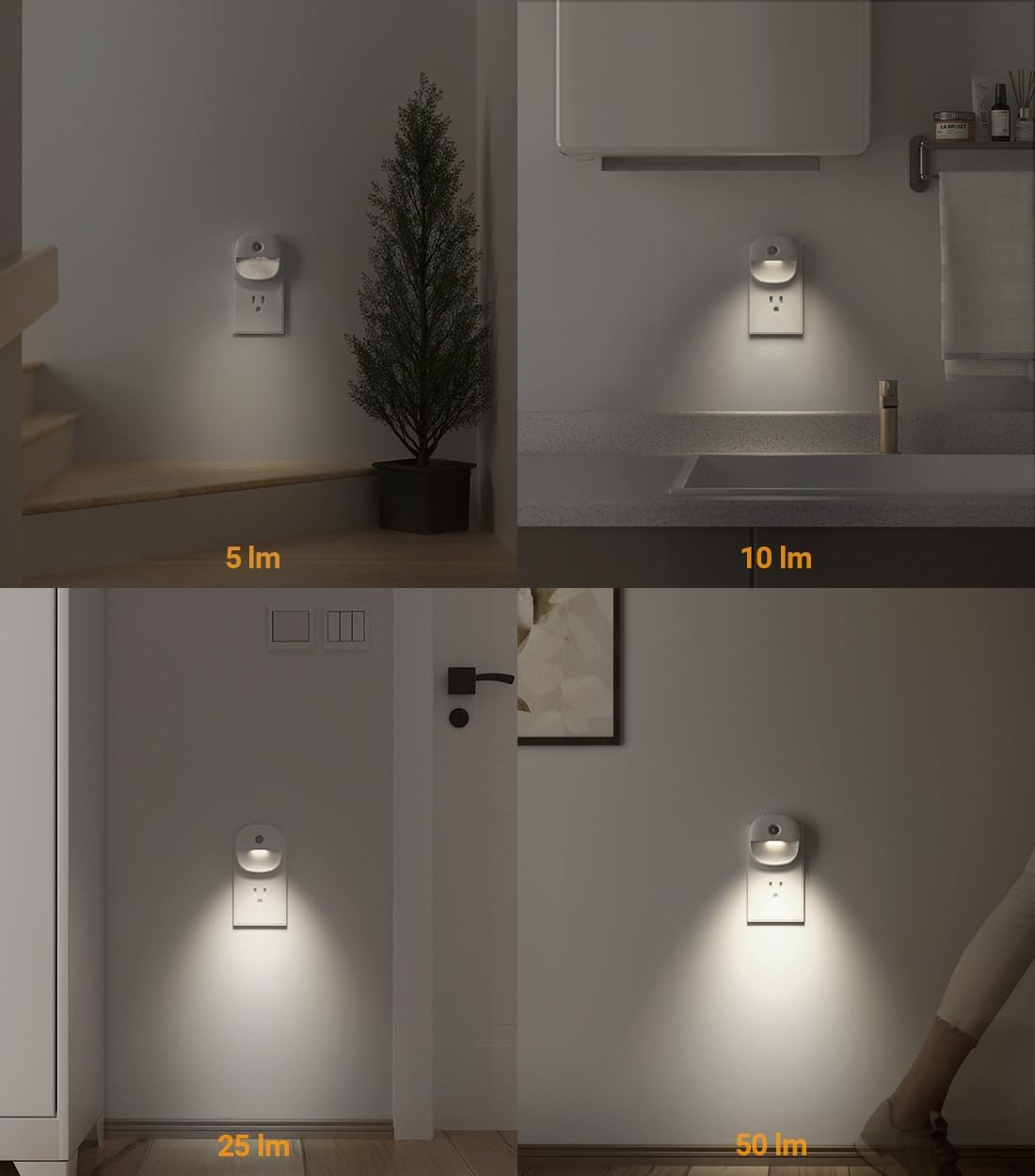 Lyridz Plug in Night Light with Motion Sensor and Dusk to Dawn Sensor, Dimmable Cool White Nightlight with 1-50lm Adjustable Brightness…