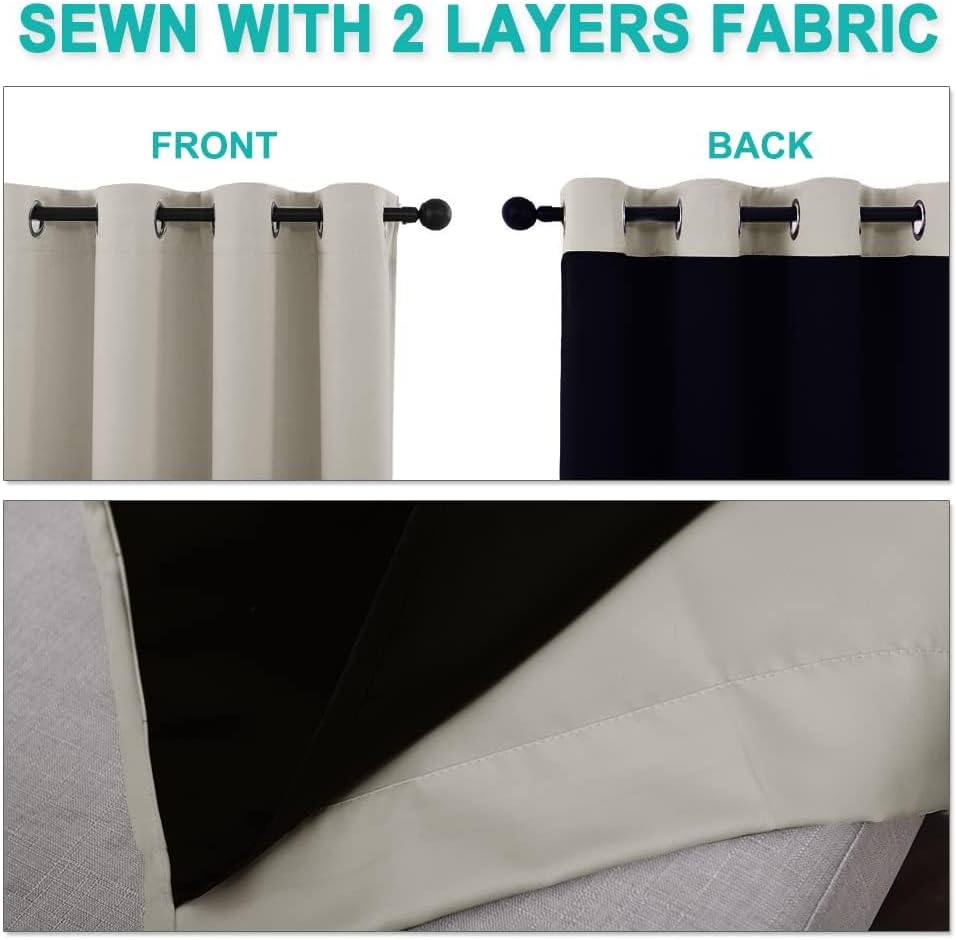 Nicetown Natural 100% Blackout Lined Curtains, 1 Pair, 37" Width x 40" Length Each Panel, 2 Thick Layers Narrow Wide Window Treatment Panel…
