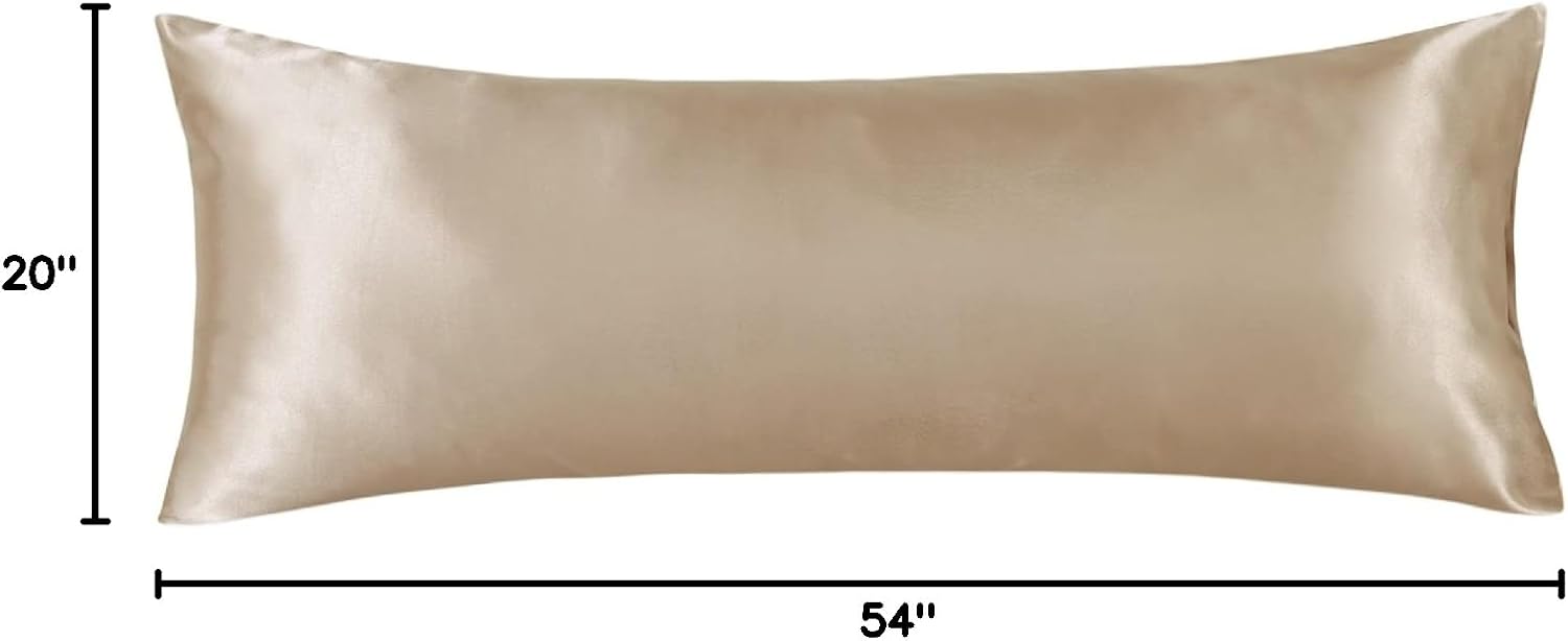 Lcbd Satin Body Pillow Case for Hair and Skin, Taupe Silk Satin Body Pillowcase Cover, 20x54 Body Cooling Pillow Cover with Envelope Closur…