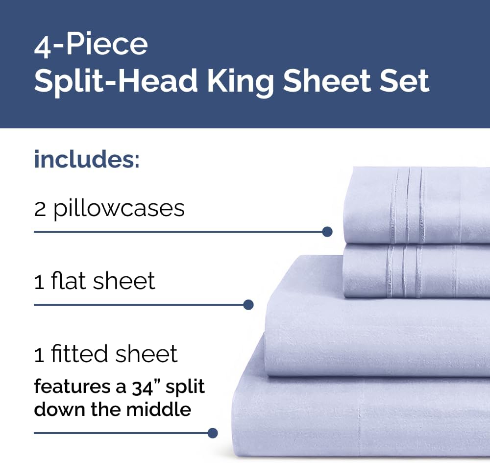 Flex Top Split Head King 4 Piece Sheet Set - Soft, Breathable & Cooling Bed Sheets Set - Hotel Luxury Bedding for Women & Men with Deep…