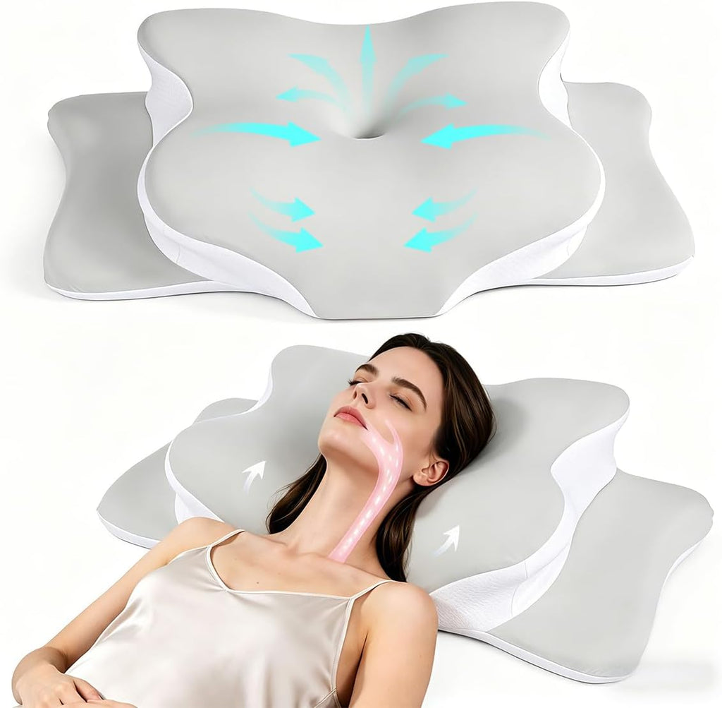 WKEFF Cervical Pillow for Neck, Hollow Design Odorless Memory Foam Pillows with Cooling Case, Adjustable Orthopedic Bed Pillow for…