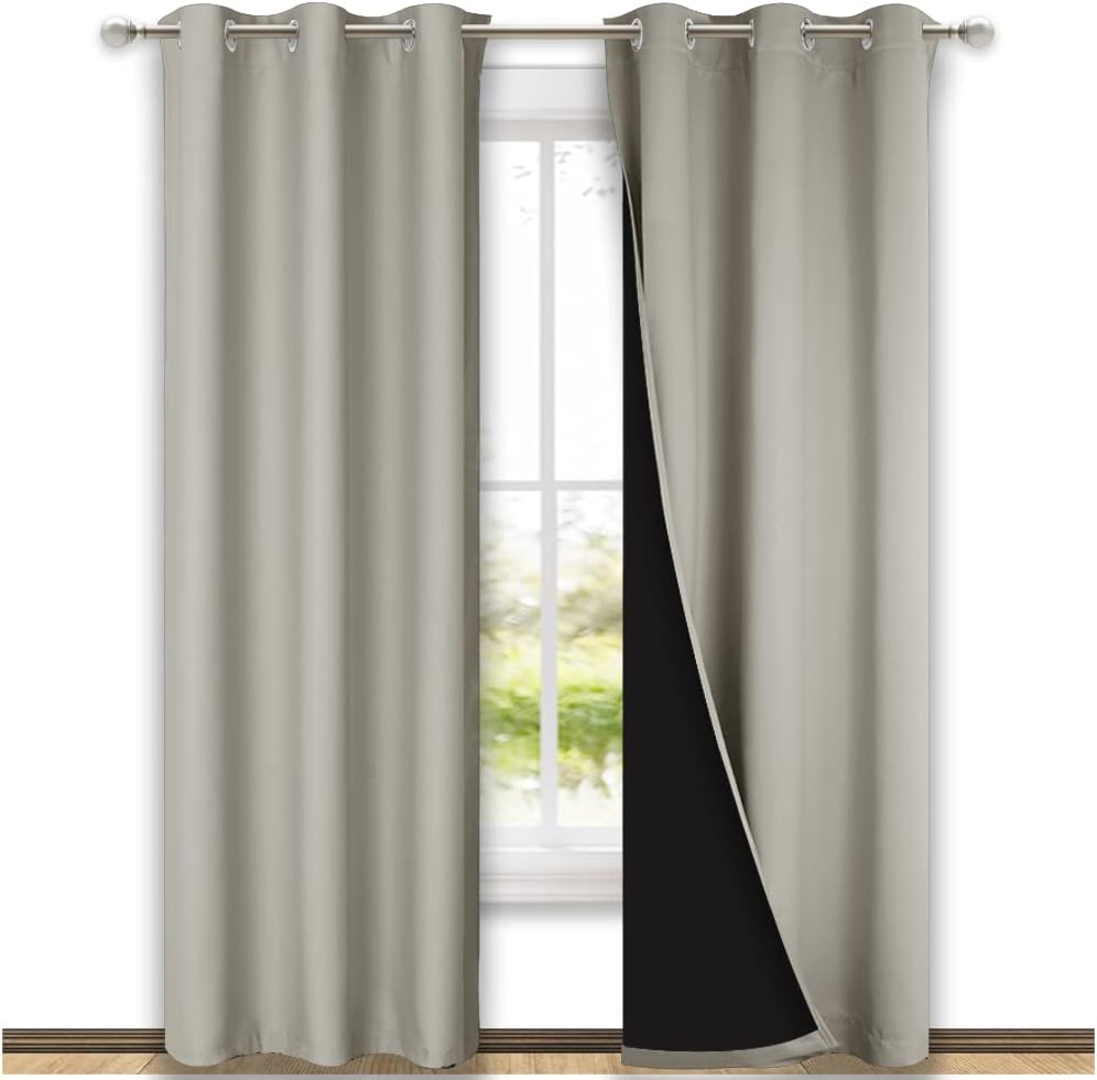 Nicetown Natural Blackout Curtains 80 inches Long, Full Light Blocking Drapes with Black Liner for Nursery, Thermal Insulated Draperies for…