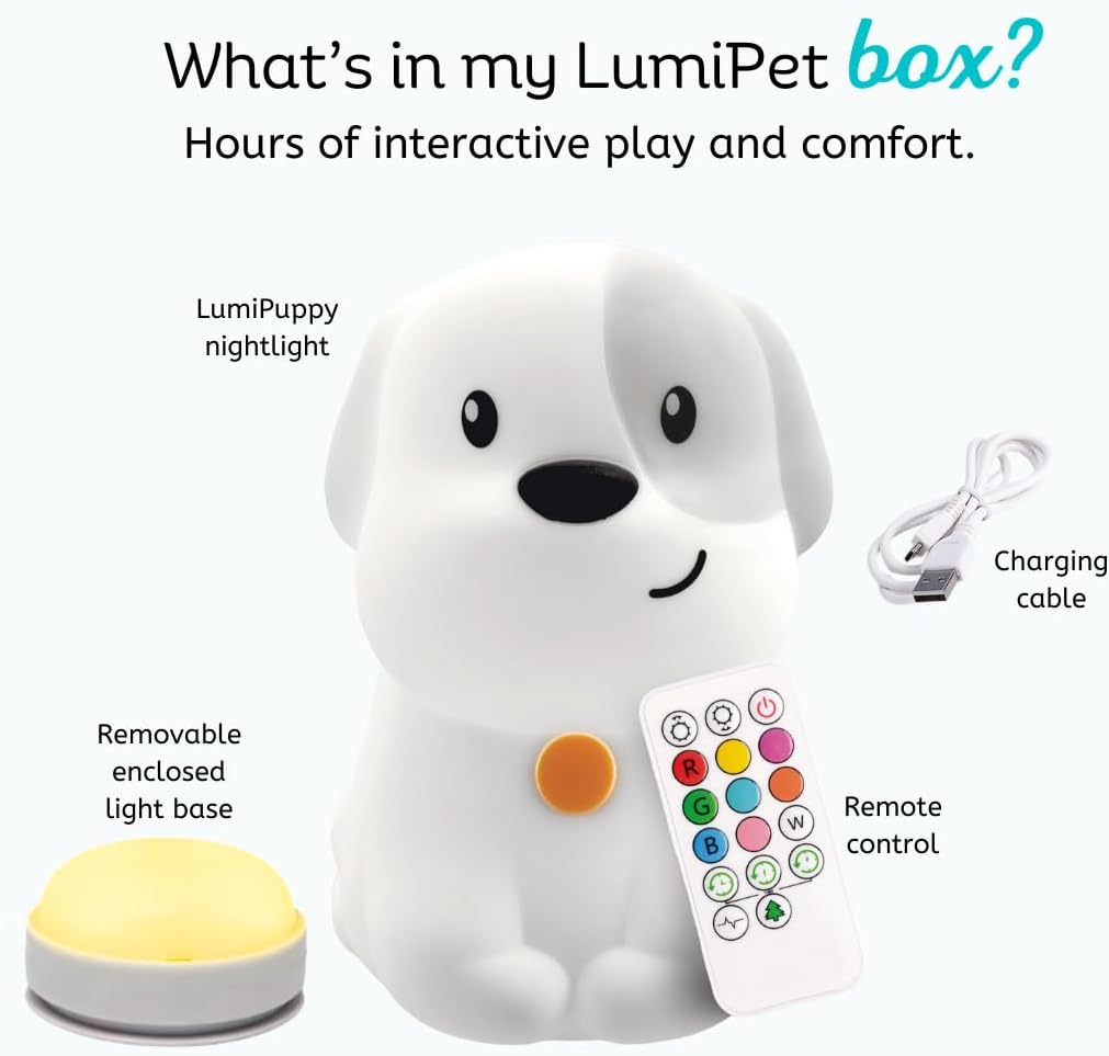 Lumipets Pepper the Puppy Dog Squishy Silicone Night Light for Kids | Cute Night Light with Remote & Touch Control for Baby & Toddler…