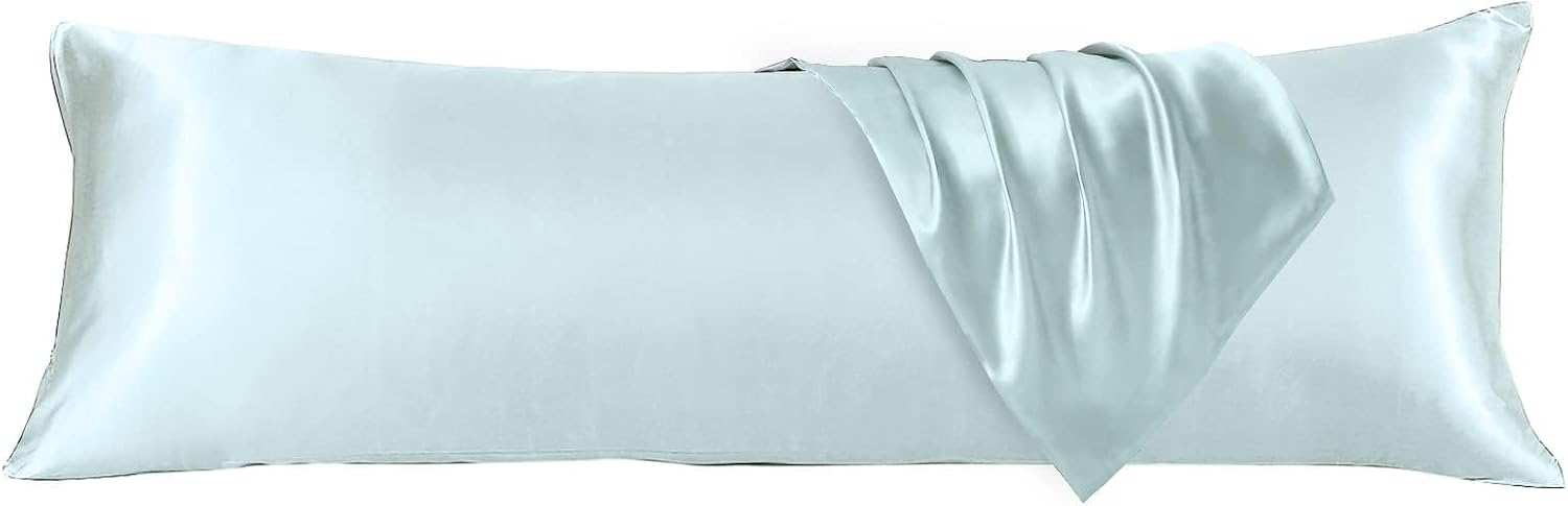 Huxmeyson Body Pillow with Satin Pillowcase, Body Pillow for Adults, Removable Cover, Ice Blue (20"x54") Blue