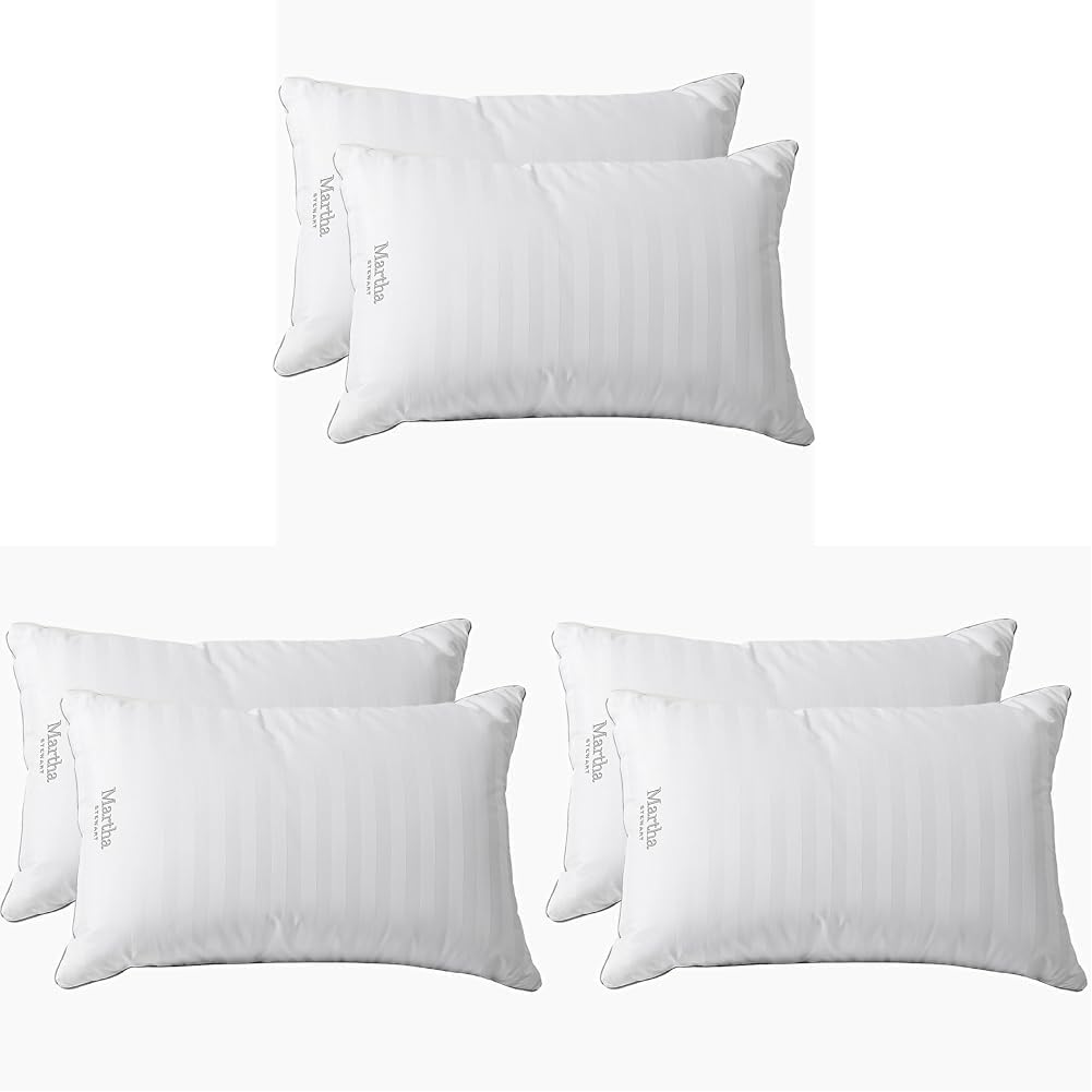 Martha Stewart Hotel Collection Bed Pillows 100% Cotton 500 Thread Count Damask Stripe Embroidered King Size (Pack of 6)