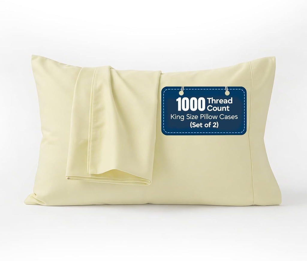 1000 TC Pillowcases Set of 2 100% Egyptian Cotton Pillow Cases with Long Staple Cotton & Sateen Weave, Silky Soft Hotel Like Bed Pillow…