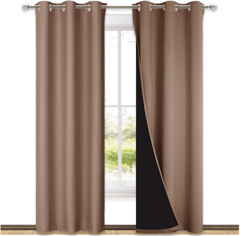Nicetown 100% Blackout Curtains Thermal, Noise Cancellation and Privacy Truly Blackout Curtains for Patio Door, Black Lined Blackout Drapes…