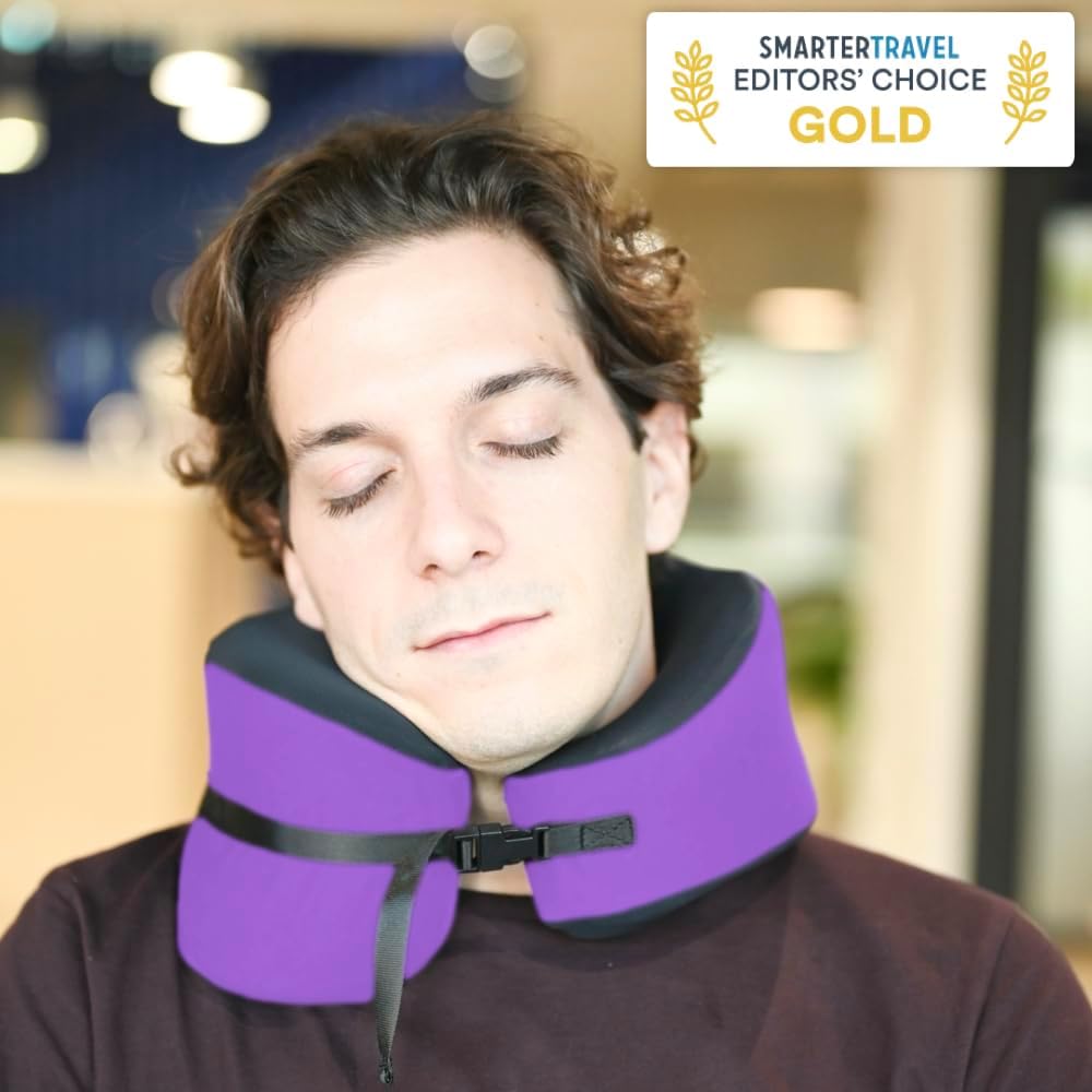 C CUSHION LAB Travel Pillow, Award-Winning Patented Ergonomic Design for Chin & Neck Support Memory Foam Neck Pillow, Compact Airplane…