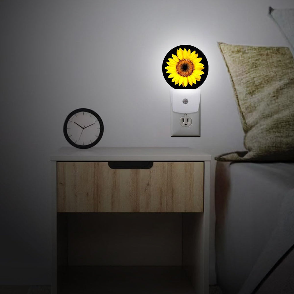 Yellow Sunflower Plug in Night Light Auto Light Round Lamps Energy Saving Gift for Women Men Friends