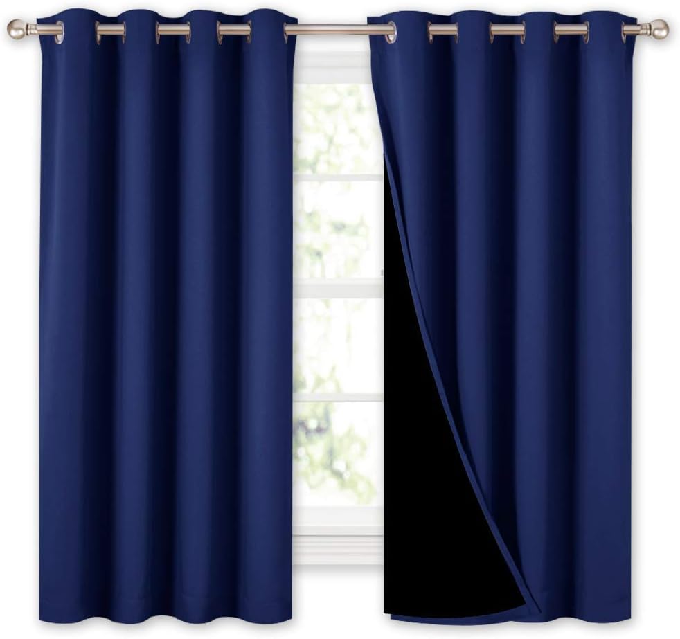 Nicetown 100% Blackout Curtains with Black Liners, Thermal Insulated 2-Layer Lined Drapes, Energy Efficiency Small Window Draperies for Din…