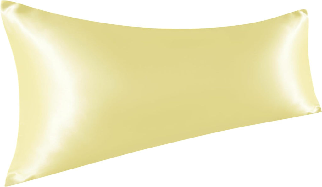 Ntbay Satin Body Pillowcase for Hair and Skin, Luxurious and Silky Pillow case with Envelope Closure, 20x54 Inches, Light Yellow 54 Inches
