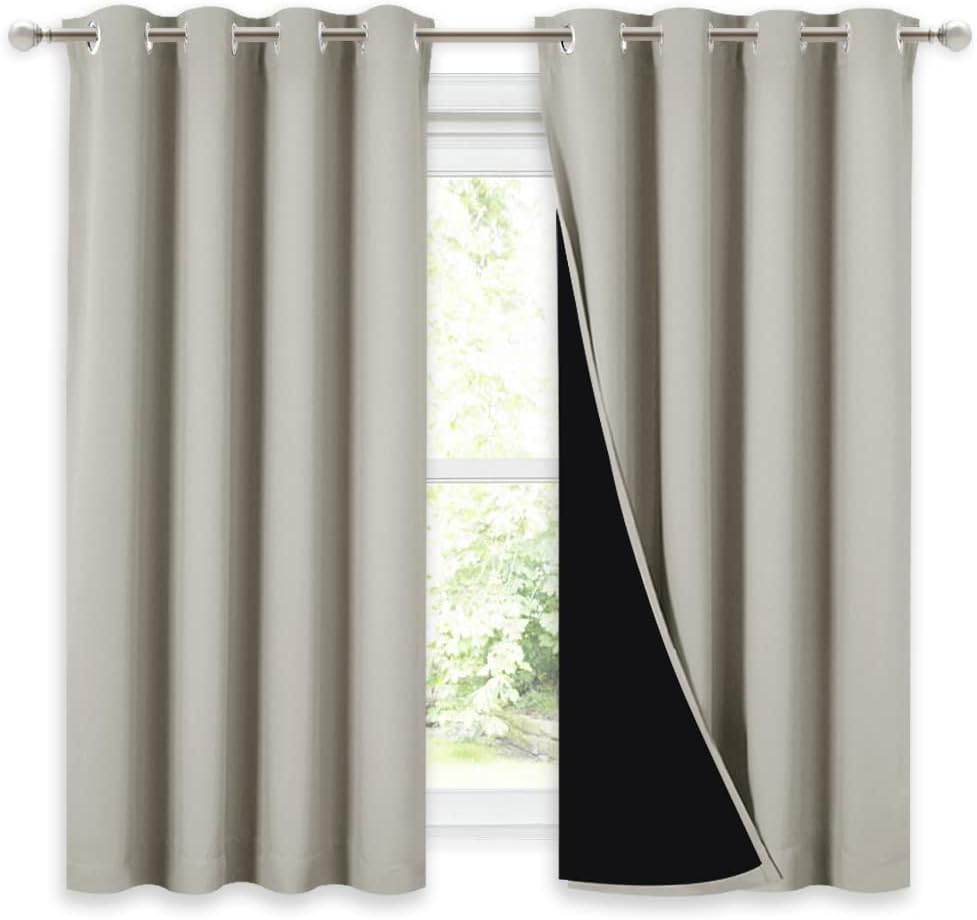 Nicetown 100% Blackout Curtains 54 inches Long, Double-Deck Completely Blackout Window Treatment Thermal Insulated Lined Drapes for Small W…