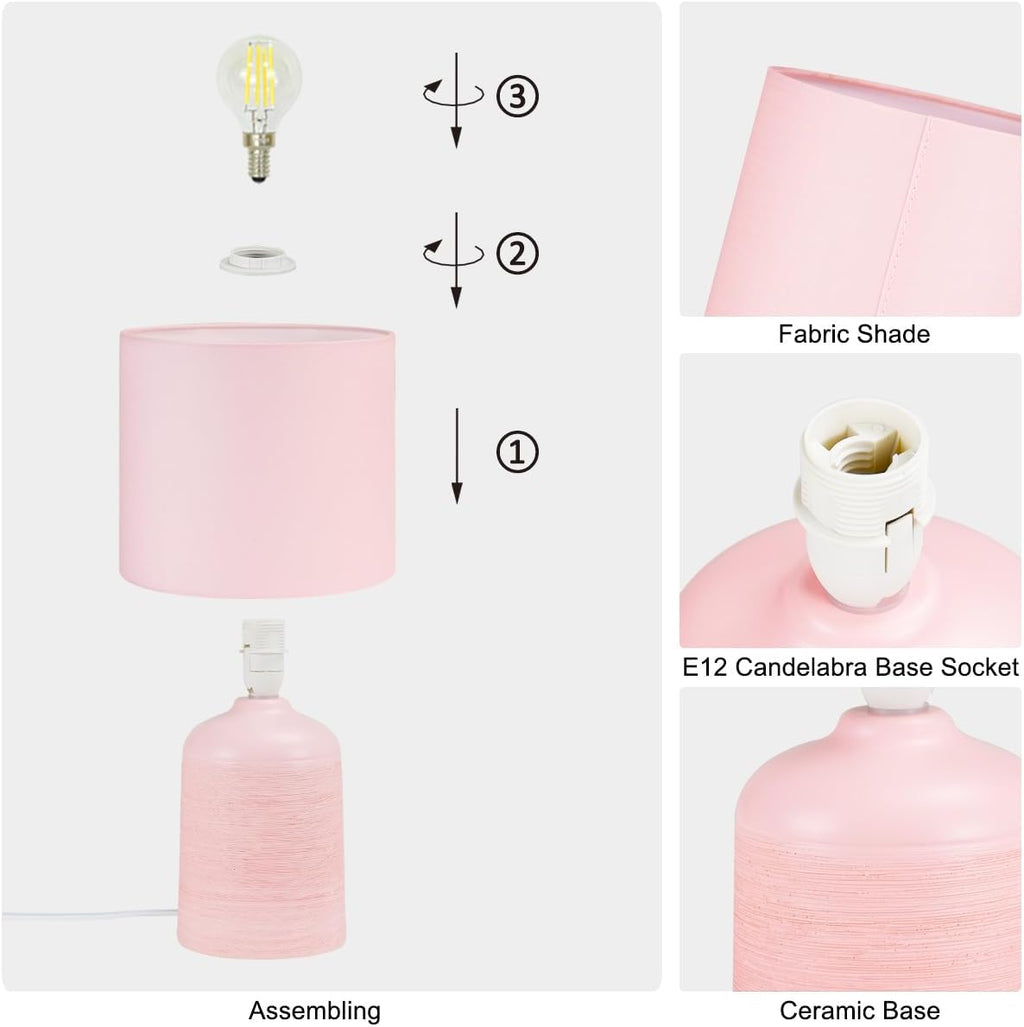 Maye Small Ceramic Table Lamp for Living Room and Bedroom, Modern Kids Night Table Lamp, Φ6.3×H13IN, Bulb Excluded, Light Pink