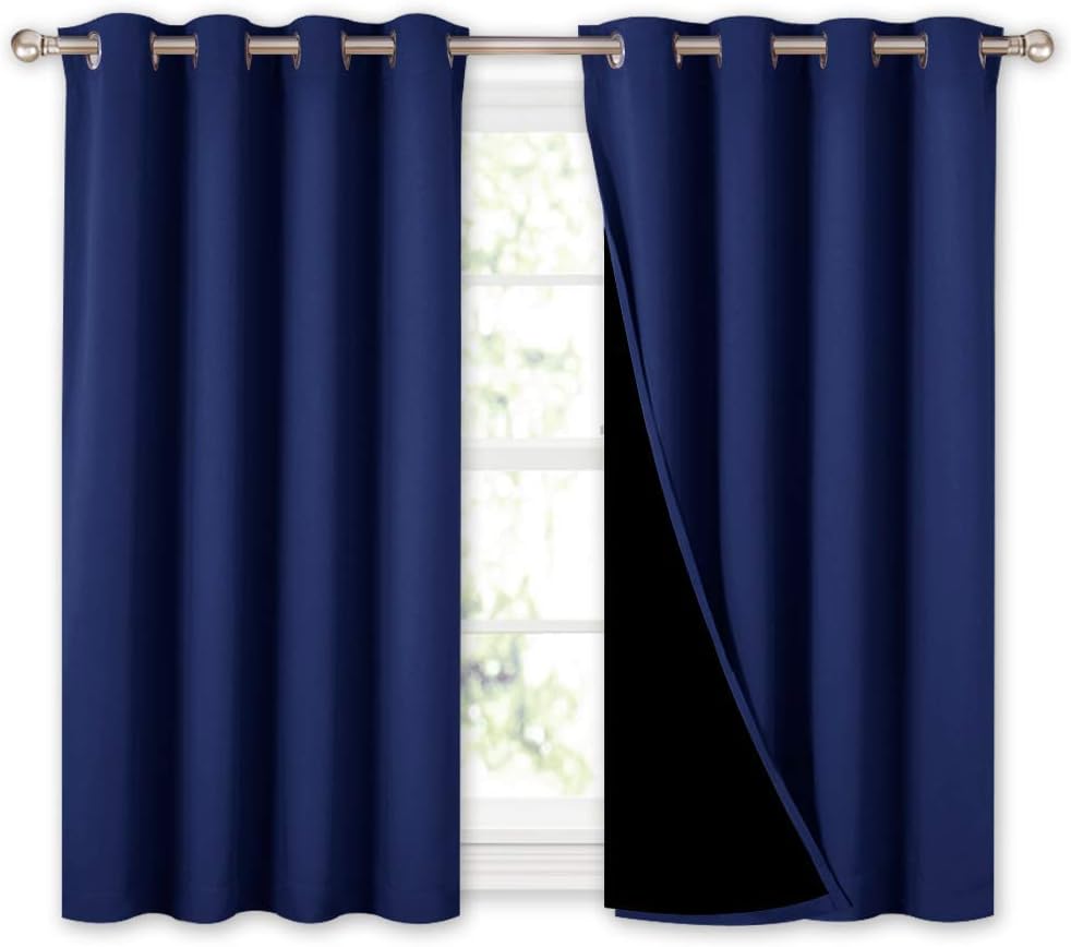 Nicetown 100% Blackout Curtains with Black Liners, Thermal Insulated 2-Layer Lined Drapes, Energy Efficiency Small Window Draperies for Din…