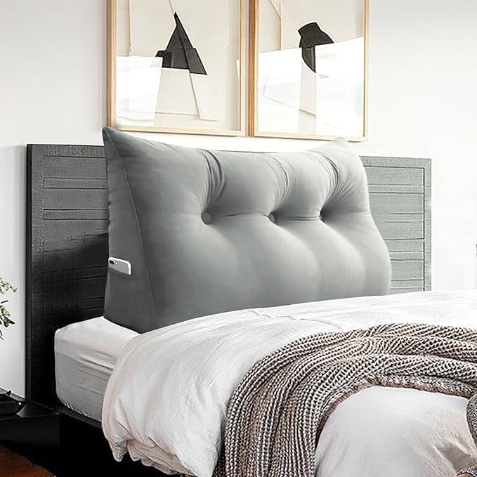 Headboard Pillow Twin for Dorm - Velvet Bed Wedge Headboard Reading Pillow for Sitting in Bed, Positioning Support Backrest Pillow with…