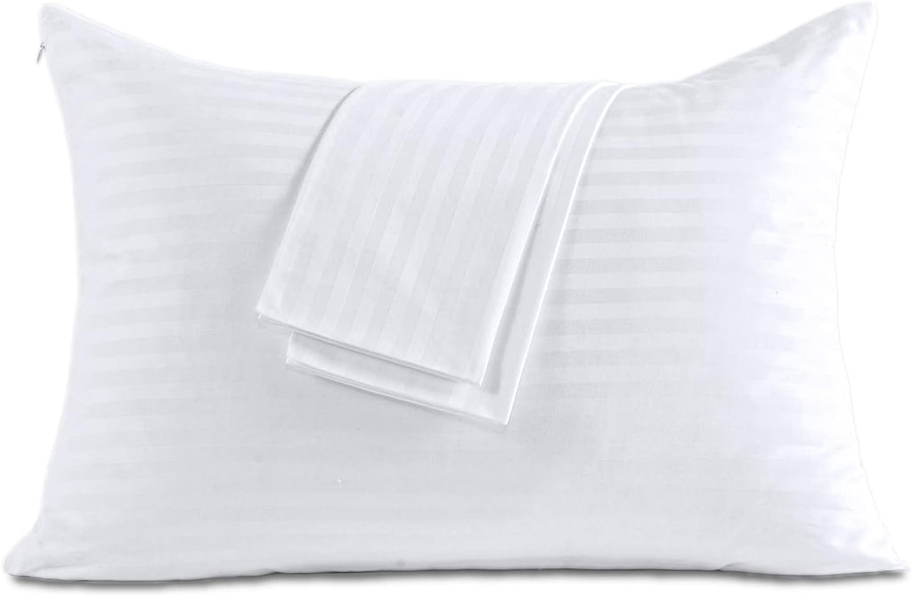 100% Cotton Pillow Protectors with Zipper Standard Size, White Pillow Cases Set of 2 for Home & Hotel, Sateen Soft Cooling Hidden…